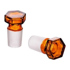 Stopper, Glass, Amber Hollow, Hexagonal Head